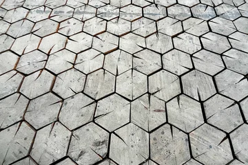 Wooden Hexagonal Blocks Floor. Natural Textured Background. © troyka