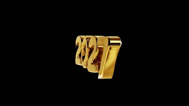 Shiny golden 2027 numbers animation on black background for New Year celebration and countdown