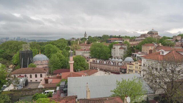 Istanbul Turkiye (Turkey) time lapse city skyline at Hagia Irene church and Topkapi Palace