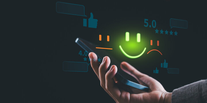 Customer experience manager analyzes customer, satisfaction, feedback, review, rating, service, experience, quality, evaluation through a digital platform to improve loyalty and business performance.