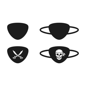 Set of black pirate eye patches with skull and sword icons for costume or party design Vector