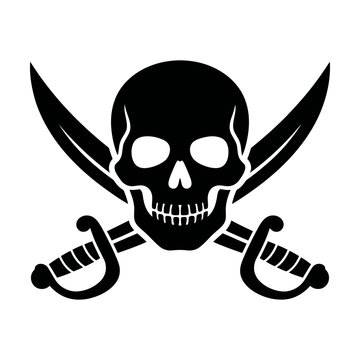 Black pirate skull with crossed swords icon symbol Vector