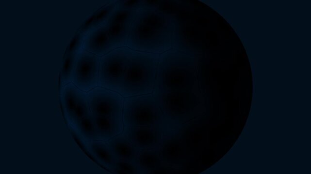 Dark planetoid rotating with subtle illuminated craters in deep space abstract concept science fiction animation