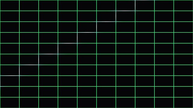 Green digital grid expanding with black center gap during futuristic data analysis in dark space