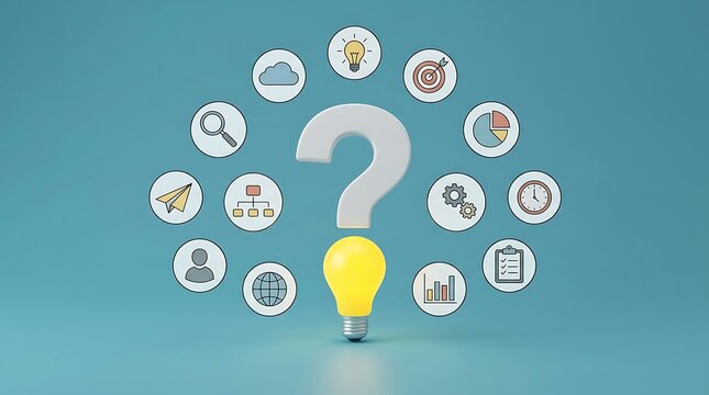 Business decision making concept with glowing lightbulb. Creative problem solving idea generation in corporate innovation strategy.