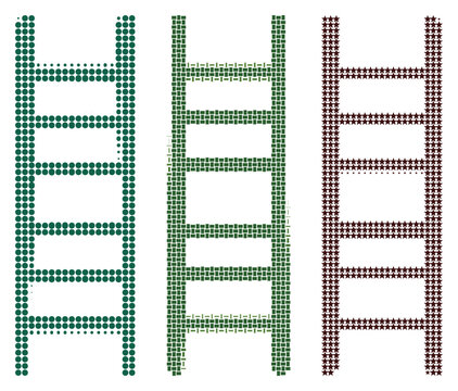 Ladder icons set featuring creative halftone dots star and industrial mesh pattern designs.