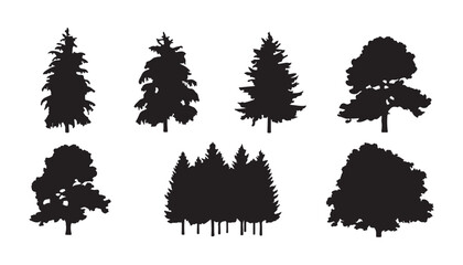 Set of black trees silhouette vector icons. collection of forest and park trees isolated. © Update