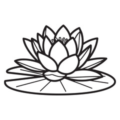 Lotus flower line art vector illustration with lily pad for coloring book and botanical design © Zulfa