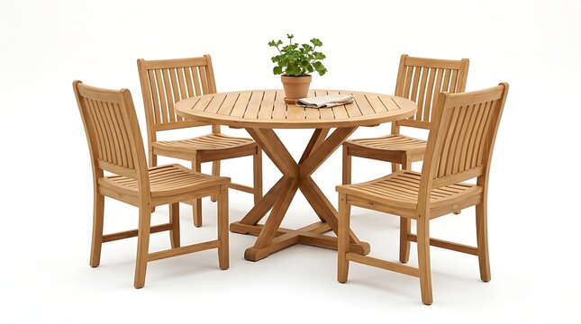 Patio teak furniture isolated on white background for outdoor living spaces