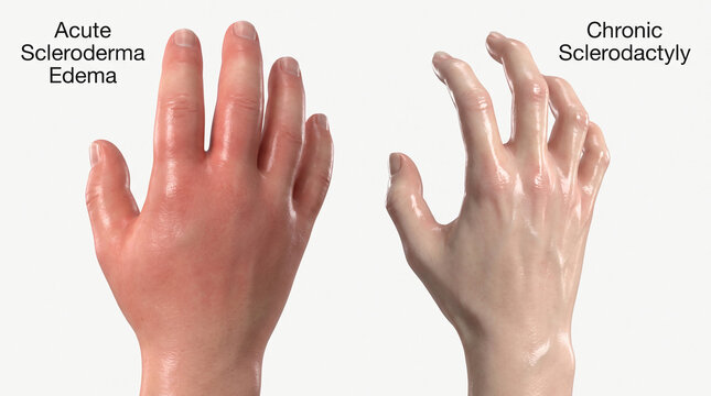 3D Render of Acute Scleroderma Edema Compared to Chronic Sclerodactyly in Human Hands