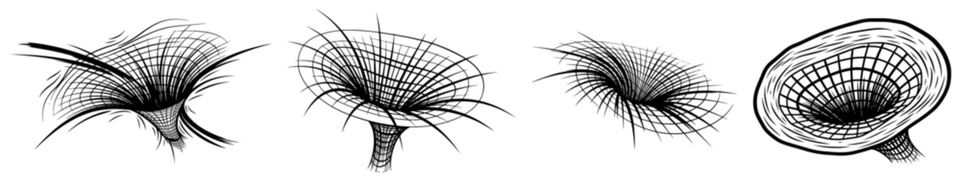 Black hole vortex and gravitational wormhole elements in scientific linework grid style