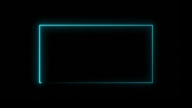 Glowing neon square rectangle picture frame icon animation neon display box round screen photo frame retro movement with black background.4k video animated.	