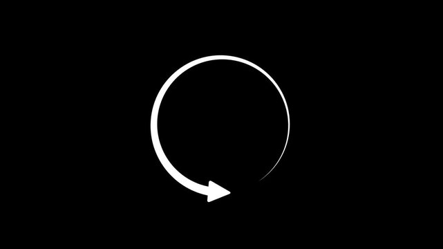 Minimal white circular arrow rotating smoothly on a transparent background, suitable for loading, refresh, reload, repeat, cycle, and progress concepts.