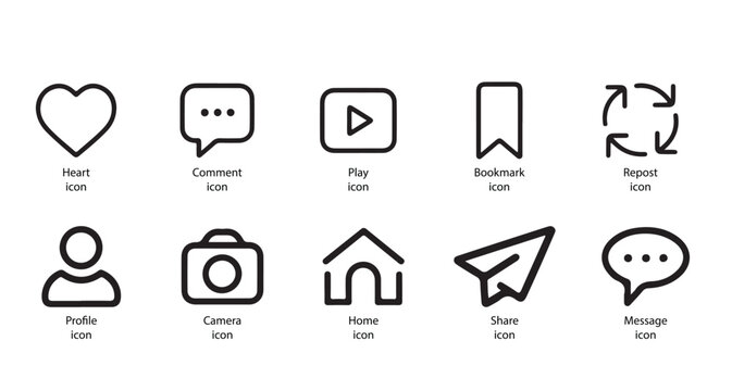 Social media vector icons. Interface navigation vector signs set. Like icon. Share button icon