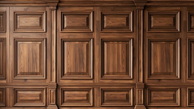 Detailed wooden paneling texture showcasing rich, warm tones and intricate architectural design and craftsmanship