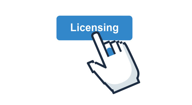 Hand Cursor Clicking Licensing Button for Intellectual Property and Copyright Management Concept