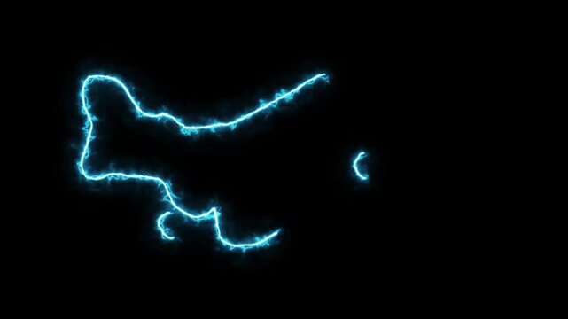 Glowing blue electric neon outline of Panama map country border slowly forming against a dark black background in a creative digital animation