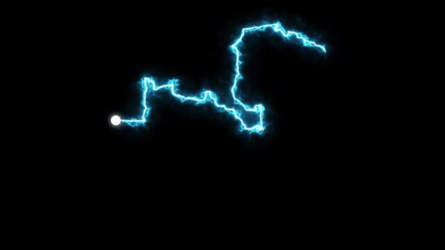 Blue electric lightning glowing trail outline of Zambia map animation on black background showing geographical borders of African country with light