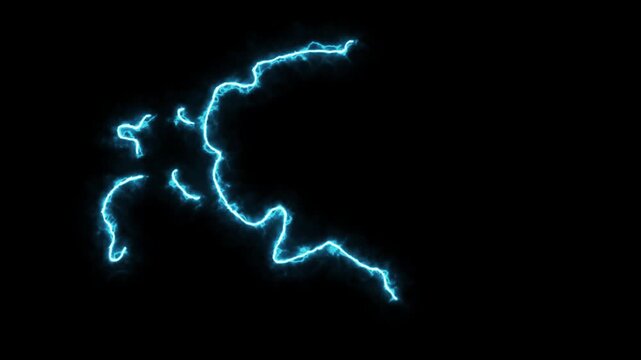 Blue neon electricity outline of Estonia country map drawing itself with glowing energetic lightning strikes on a dark black background
