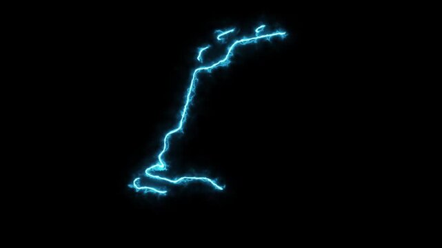 Glowing blue neon laser light drawing the geographic outline map of the Netherlands country border on a dark black background animation video