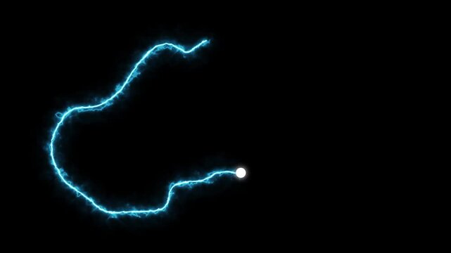 Neon blue glowing energy line drawing the borders of Slovakia map shape with a bright white light dot moving along the path on a solid black screen