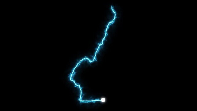 Neon blue lightning map animation of Cameroon drawing on a dark black background as a glowing electric path traces the national border in real time