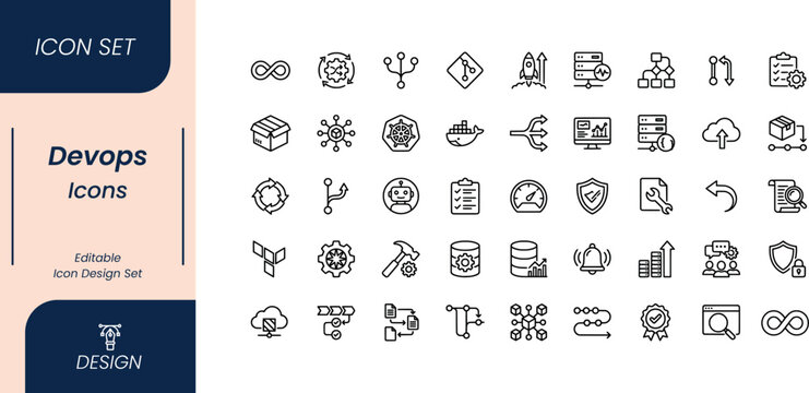 Devops icons set, software development and it operations vector symbols