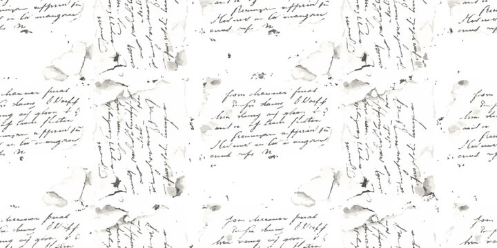 Seamless pattern of old vintage handwriting letters with cursive script text on a simple paper texture background