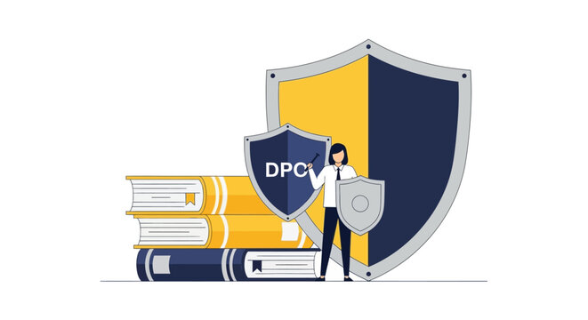 Data Protection Compliance and Privacy Regulation Concept with Shields and Law Books