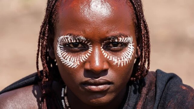 Retrato aut&eacute;ntico de valiente guerrero mas&aacute;i africano