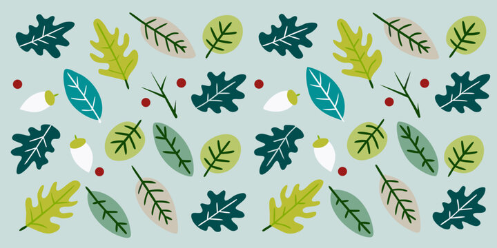 autumn foliage pattern in flat minimalist style leaves acorns berries fall seasonal design