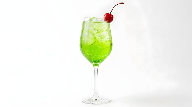  Refreshing Green Cocktail with Lime, Mint, and Cherry Served in Elegant Glass