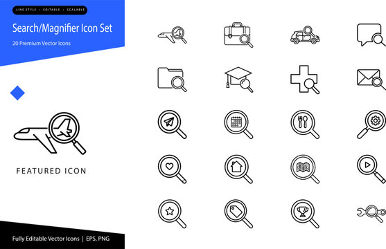 Magnifying Glass Search Icon Set for Web Design