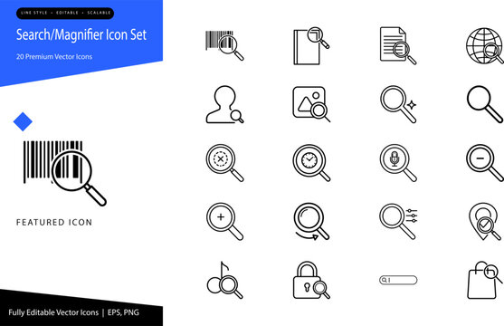 Magnifying Glass Icon Set for Search and Investigation Designs