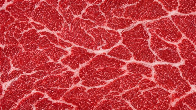 Macro close up texture of fresh raw beef steak marbling background depicting premium red meat quality and culinary ingredient