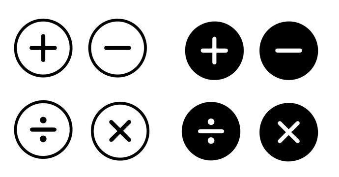 Math calculation symbols plus minus divide multiply vector icon set