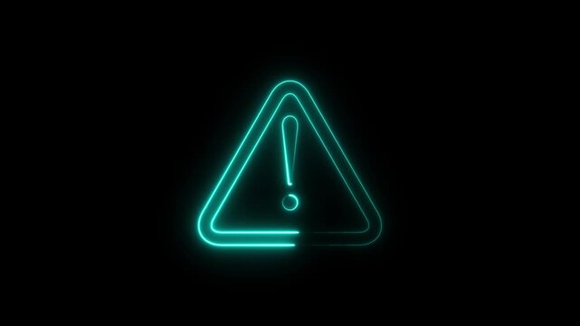 Animation of glowing neon Warning attention icon signal , alert , risk , safety, danger road warning sign animated ikon .4K video