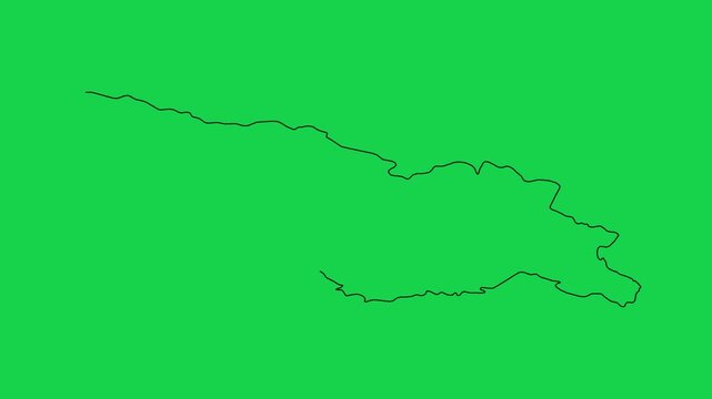 Animation of georgia country map outline drawing on green screen background motion footage.