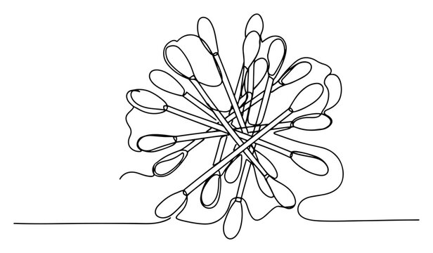 Cotton swabs scattered in a bundle drawn in continuous line art style