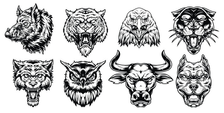 Black animal heads art