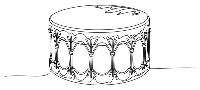 Decorative marching drum for music performance drawn in continuous line art style