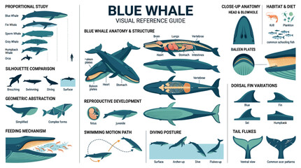 Blue whale anatomy and visual reference guide infographic poster © Jezze
