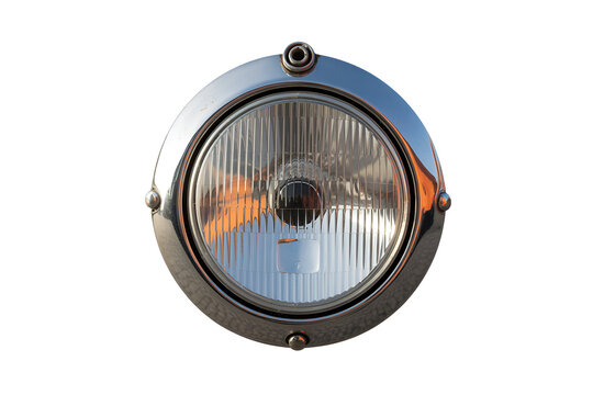 Shiny round chrome car headlight with glass lens