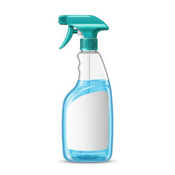 Spray bottle with blue liquid and green trigger