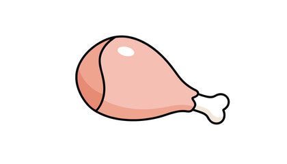 Obraz premium Delicious raw chicken drumstick with bone, isolated on a clean white background, simple cartoon style illustration.