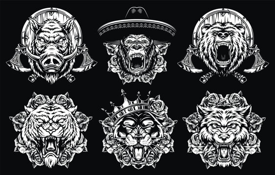 Patterned animal heads