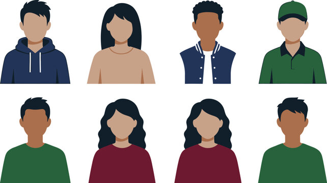A diverse collection of people portraits presented as a professional avater vector illustration set for modern digital interface design projects