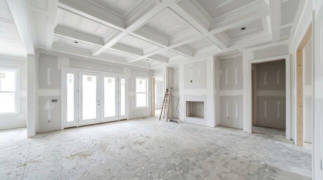 Drywall plastering being finished in a new house construction site ready for painting
