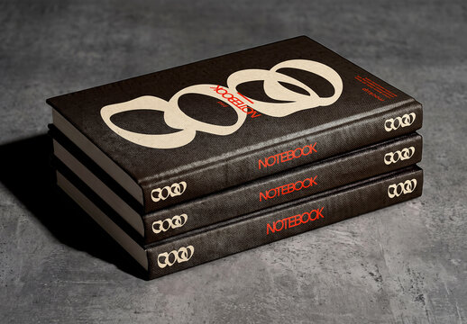 Stacked Hardcover Notebooks Mockup