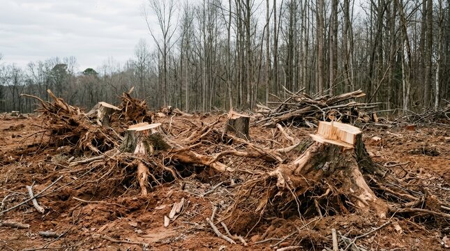 Deforestation at a construction site during forest clearing for new development.